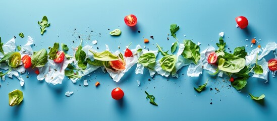 Aufkleber - A torn paper with a healthy diet message against a blue background forming a symbolic representation of a healthy diet with empty space for additional content