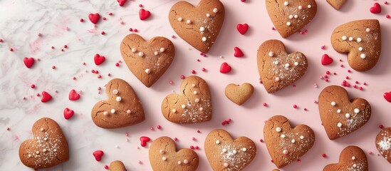 Aufkleber - Valentine s Day themed greeting card featuring gingerbread cookies displayed in a flat lay view with room for additional text or graphics in the image