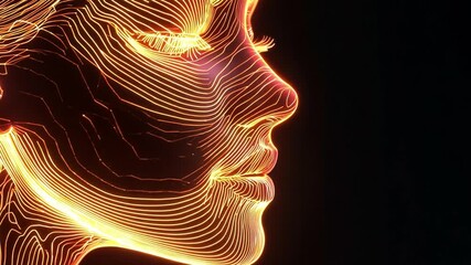 Poster - A stylized representation of a woman profile illuminated with vibrant, flowing lines against a dark backdrop.