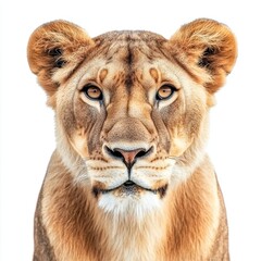 Wall Mural - The face of a lioness is isolated on a transparent background.