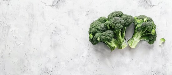 Poster - Fresh green broccoli in a flat lay arrangement on a light background with a designated area for additional text or images known as copy space image