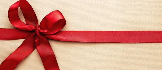 Aufkleber - Wedding invitation displayed with a red ribbon on brown craft paper against a white background providing a copy space image