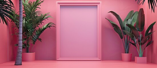 Fototapete - Pore frame cornet with a pink frame creatively designed plaza image with a tropical summer theme as copy space