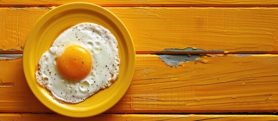 Aufkleber - A sunny side up egg displayed on a yellow plate with copy space image