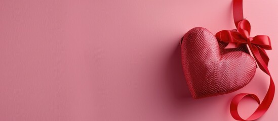 Aufkleber - Top down view of a red heart and gift box on a pink background ideal for Valentine s Day themes with a space for custom text like a copy space image