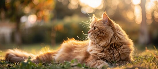 Poster - Persian cat in orange hues against a natural backdrop with ample copy space image