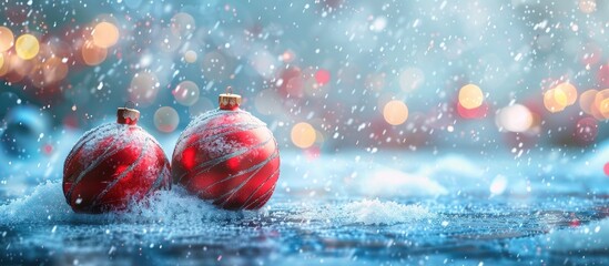 Poster - Abstract winter background with snow featuring Christmas balls ideal as a copy space image
