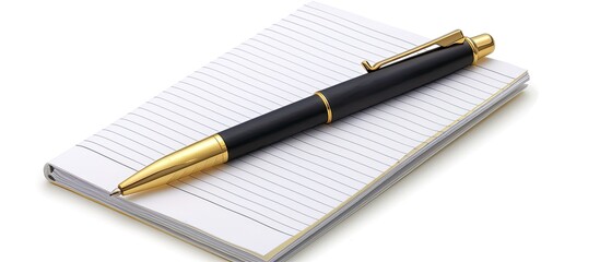 Poster - Top view of an isolated notepad with ruled lines beside a golden pen perfect as a copy space image