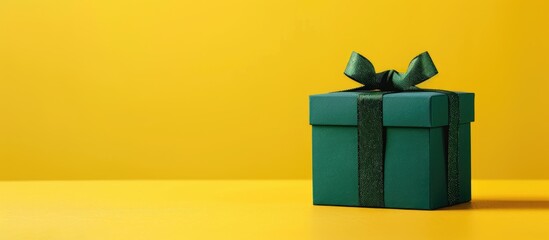 Aufkleber - A lone green gift box set against a yellow backdrop with ample copy space image available