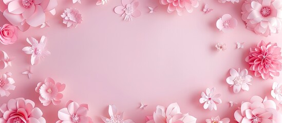 Poster - Frame made of adorable pink paper flowers with ample copy space image