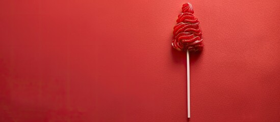 Fototapete - A lollipop designed as a Christmas tree against a red backdrop with space for additional images