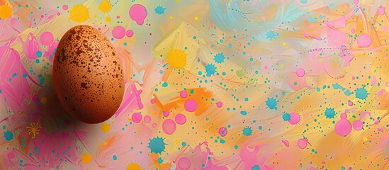 Sticker - Sketch and structured brown egg positioned on a colorful Easter themed background with a blank area for additional elements like text or graphics known as a copy space image