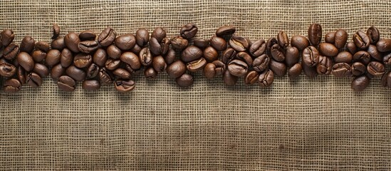 Sticker - Linen fabric backdrop with roasted coffee beans as a focus perfect for copy space image