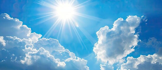 Poster - Sunny summer sky with fluffy white clouds and ample copy space image available