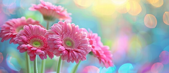 Poster - Pink gerbera daisies creating a fresh look with selective focus in a copy space image