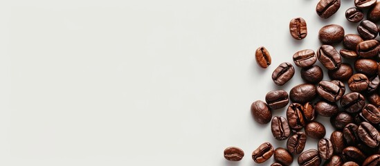 Poster - A white background is used to feature coffee beans in a solo image perfect for adding text or other elements. Creative banner. Copyspace image