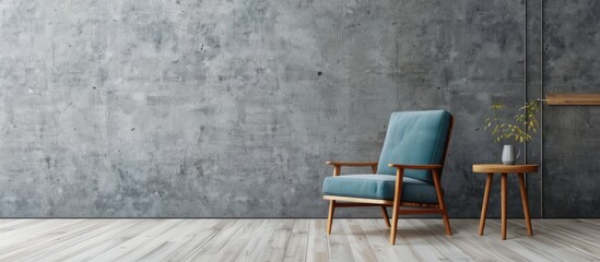 Aufkleber - A room featuring a grey wall a blue armchair and a wooden side table ideal for a copy space image