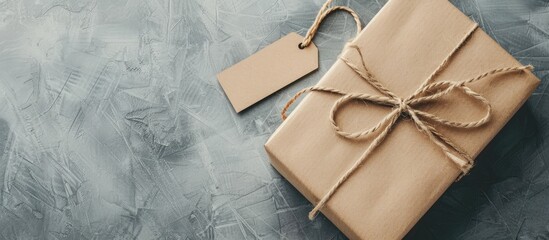 Fototapete - Fathers Day gift box on neutral background with label Top view square image with copy space