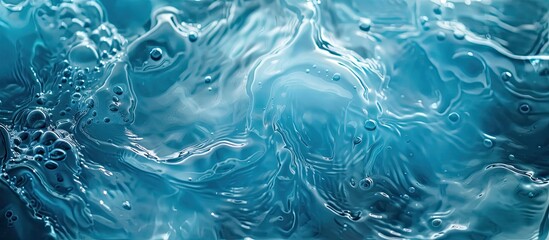 Poster - Stunning blue water texture captured in a macro photograph displaying a natural fluid art pattern with a copy space image