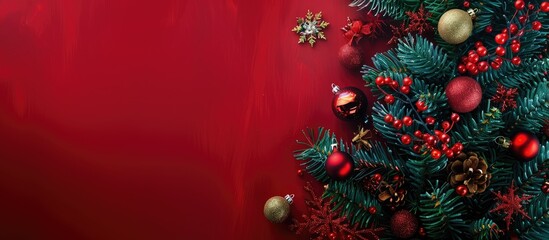 Aufkleber - Festive Christmas backdrop with a decorated tree and ornaments against a copy space image