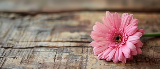 Aufkleber - Copy space image featuring a pink gerbera flower as decoration on a rustic wooden table