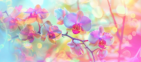 Aufkleber - Vibrant orchids in the garden adding a vivid touch with a color filter ideal for a copy space image