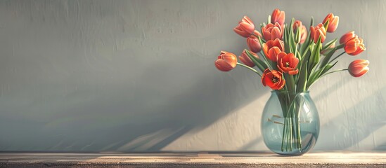 Aufkleber - Tulips in a vase on a table with a clean copy space image
