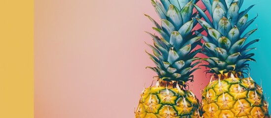 Sticker - Two pineapples placed at the edges of a bright background creating a copy space image in between the fruits