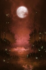 Wall Mural - full moon in the forest