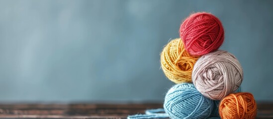Poster - Table with yarn ball thread roll and copy space image for text