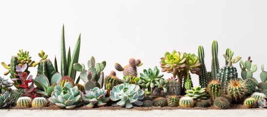 Poster - Succulent plants arranged in an array featuring varying cacti types with copy space image