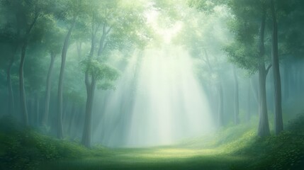 Wall Mural - a forest with trees and a grassy field