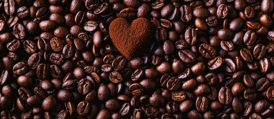 Poster - An image featuring a heart surrounded by freshly roasted coffee beans offering ample space for adding text Capture the essence of coffee love and delicious flavor