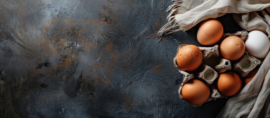 Poster - Healthy concept emphasizing high protein from raw organic chicken eggs with copy space image