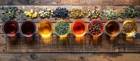 Poster - Various flavors of tea create a diverse and appealing selection ideal for enjoying with a serene moment as depicted in the copy space image