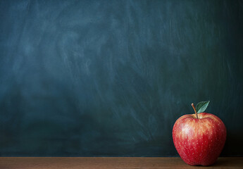 Aufkleber - Red apple on a desk in front of a blank chalkboard, providing copy space for back to school concepts
