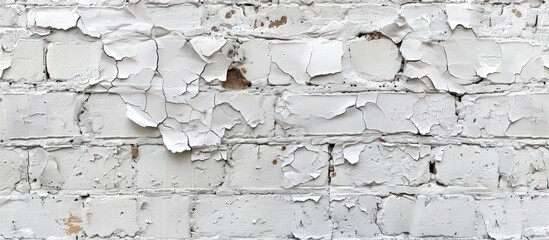 Wall Mural - A weathered white cement wall with cracks against old masonry stone bricks in a copy space image