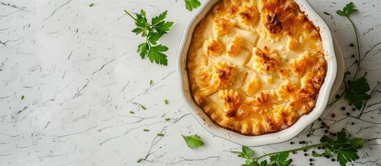 Poster - English fish pie displayed on a light background with available copy space image