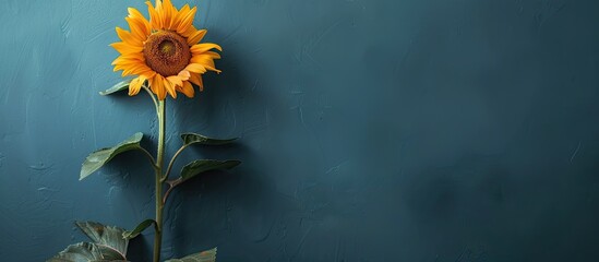 Poster - Sunflower plant displaying blossoming flower heads in a charming picture with copy space image
