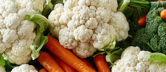 Aufkleber - Nutritious organic vegetables featuring cauliflower and carrots perfect for backgrounds and health related ideas with copy space image