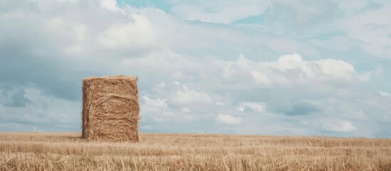 Poster - Hay stack in a field against a scenic sky providing ample copy space image