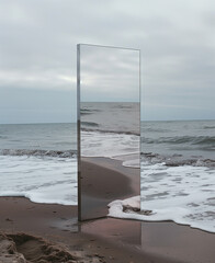 Wall Mural - there is a mirror on the beach reflecting the ocean