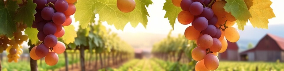 Grape isolated. Pink grape with leaves on white background. Violet red grapes flying collection. Full depth of field.