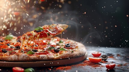 Poster - Melting cheese and vibrant toppings dance above a freshly baked pizza