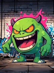 Wall Mural - Grinning Monster in Urban Setting