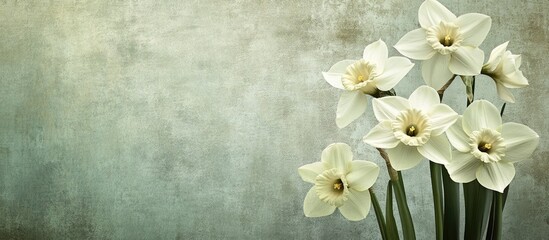 Canvas Print - textured fashionable vintage paper background square featuring paperwhite Narcissus. with copy space image. Place for adding text or design