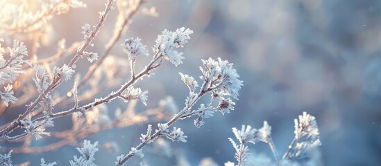 Poster - Branch covered in snow. with copy space image. Place for adding text or design