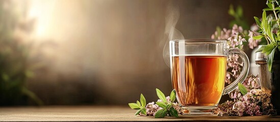 Poster - Hot herbal tea in a glass Copyspace