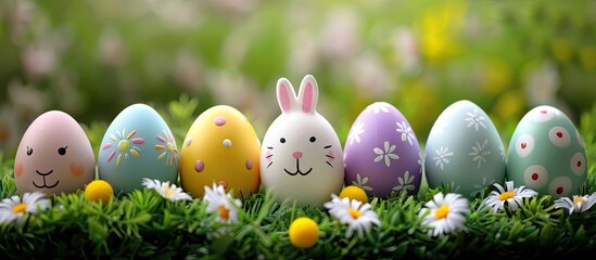Poster - eggs bunny Easter Copy space for text The simple idea of Easter