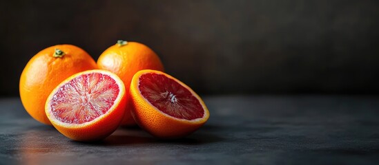 Aufkleber - Fresh juicy blood oranges on a dark background. with copy space image. Place for adding text or design